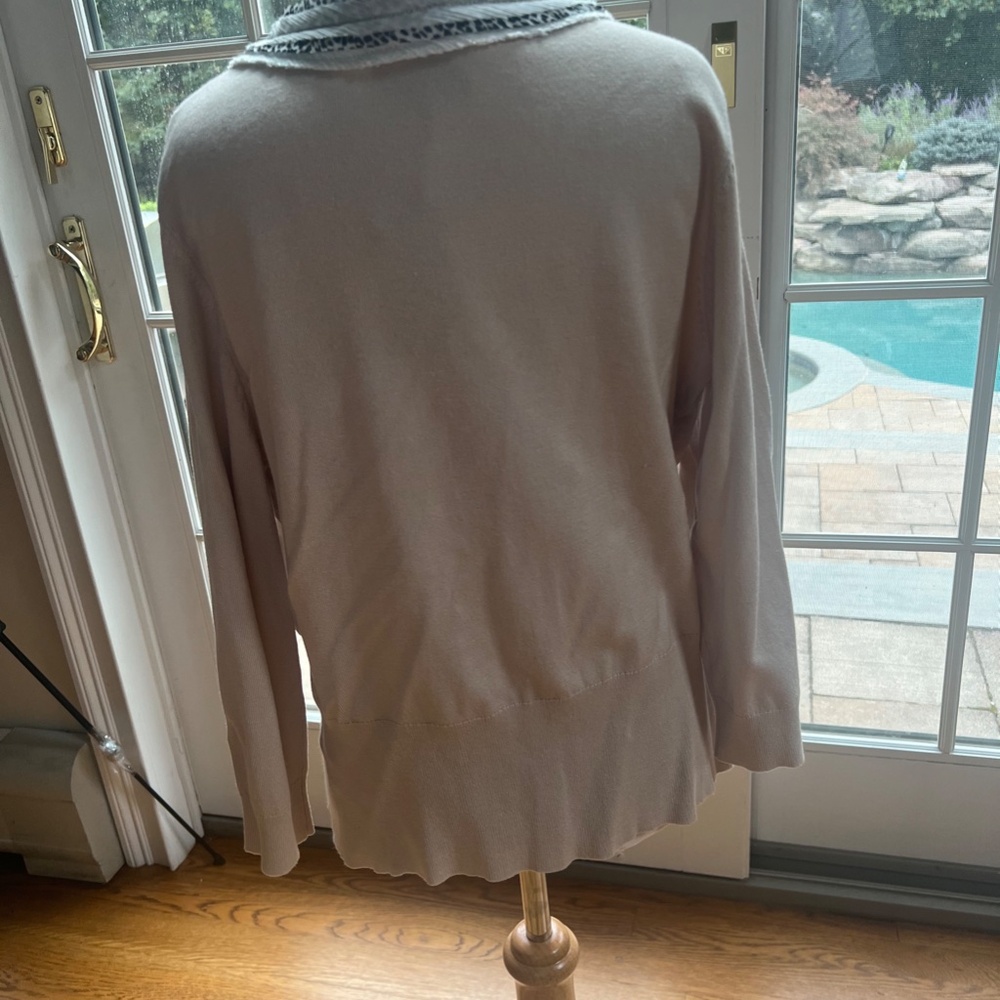 White House Black Market Beige Cardigan With Animal Print Detail Women's Size L - Picture 4 of 8